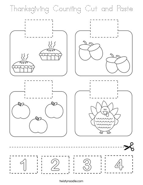 Thanksgiving Counting Cut and Paste Coloring Page