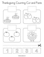 Thanksgiving Counting Cut and Paste Coloring Page