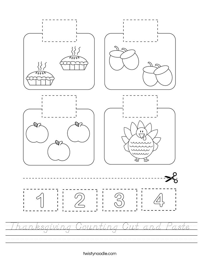 Thanksgiving Counting Cut and Paste Worksheet