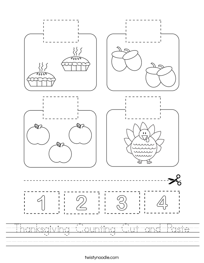 Thanksgiving Counting Cut and Paste Worksheet