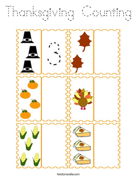 Thanksgiving Counting Coloring Page - Tracing - Twisty Noodle