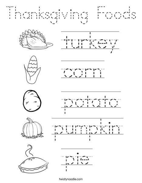 Thanksgiving Foods Coloring Page