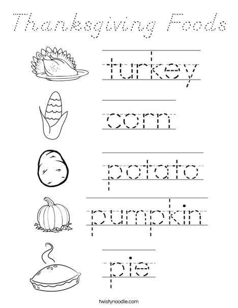 Thanksgiving Foods Coloring Page