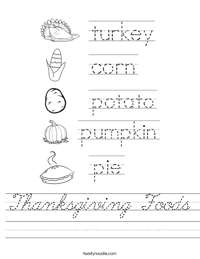 Thanksgiving Foods Worksheet