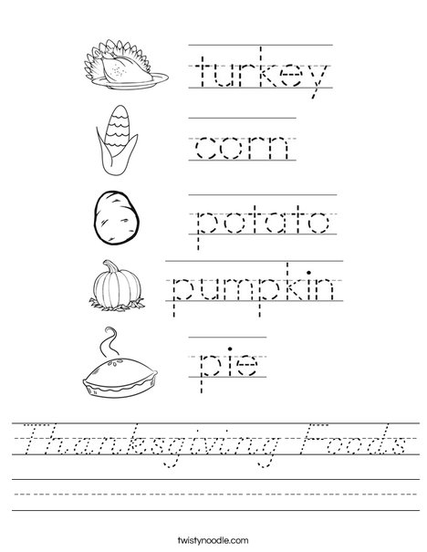 Thanksgiving Foods Worksheet