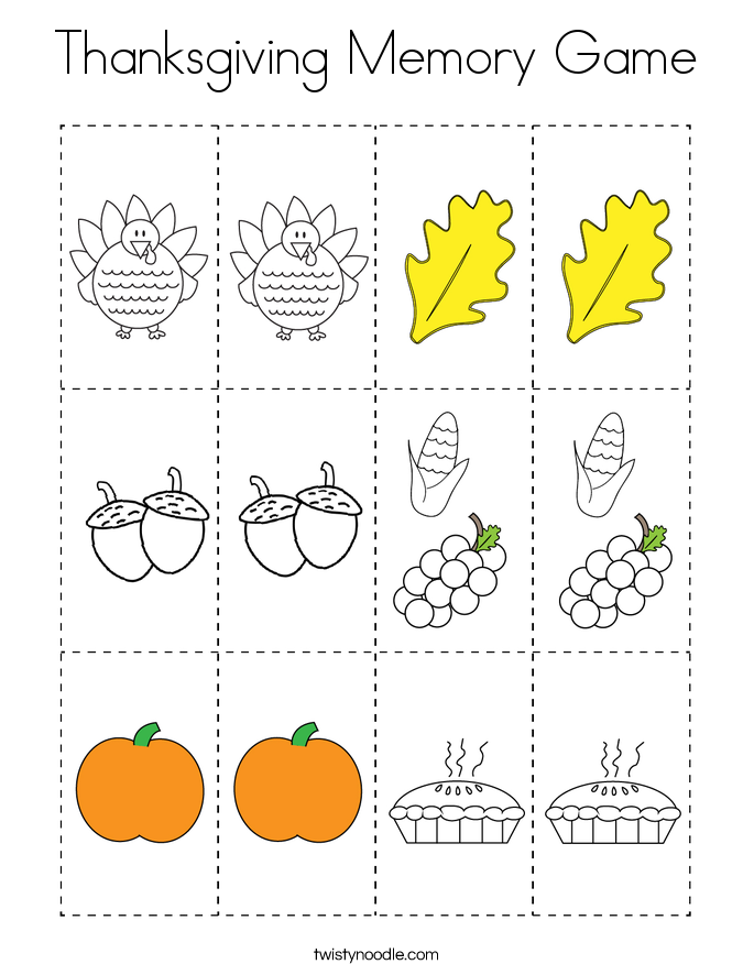 Thanksgiving Memory Game Coloring Page