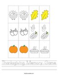 Thanksgiving Memory Game Worksheet