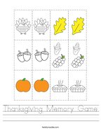 Thanksgiving Memory Game Handwriting Sheet