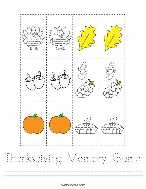 Thanksgiving Memory Game Worksheet