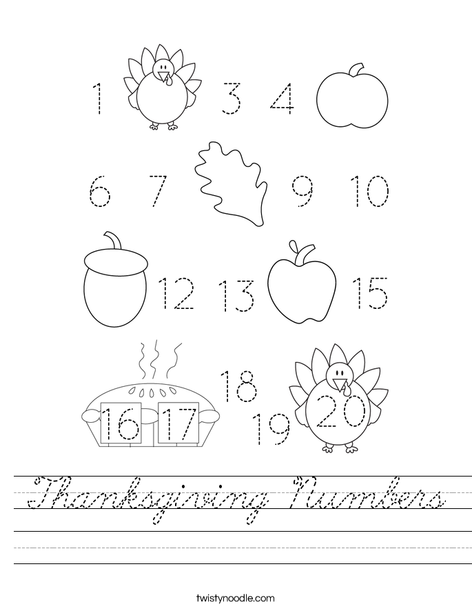 Thanksgiving Numbers Worksheet