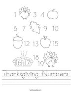 Thanksgiving Numbers Handwriting Sheet
