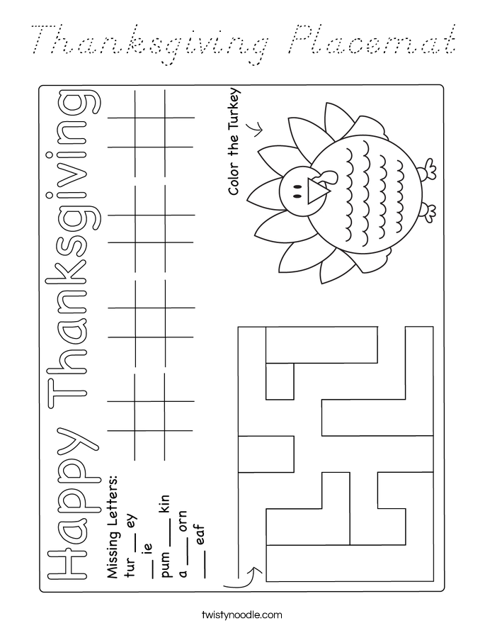 Thanksgiving Placemat Coloring Page