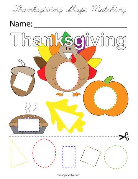 Thanksgiving Shape Matching Coloring Page