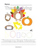 Thanksgiving Shape Matching Worksheet