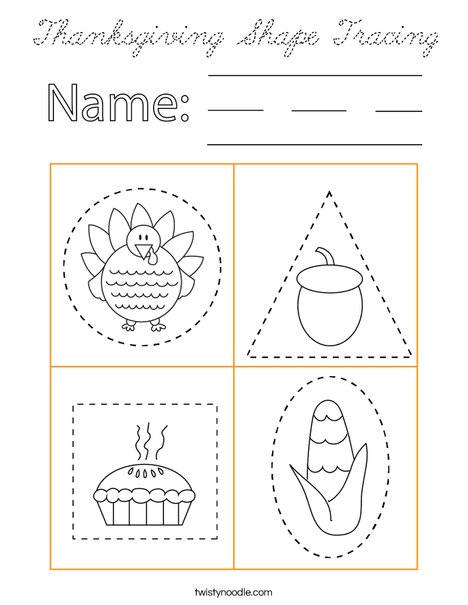 Thanksgiving Shape Tracing Coloring Page
