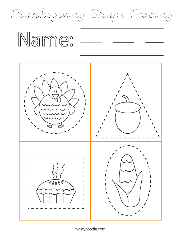 Thanksgiving Shape Tracing Coloring Page