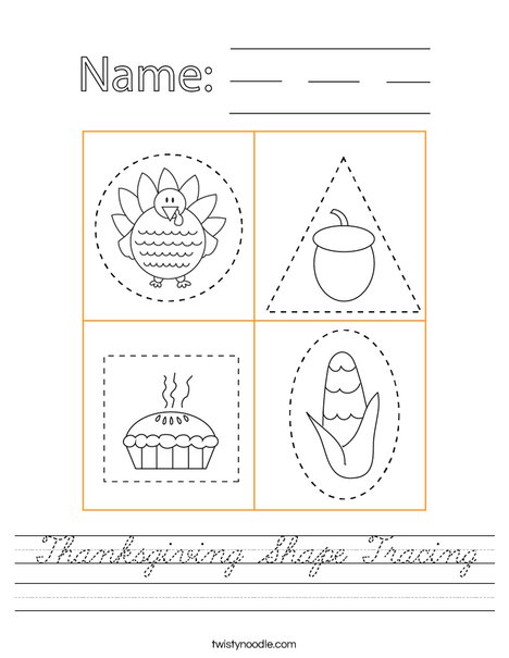 Thanksgiving Shape Tracing Worksheet