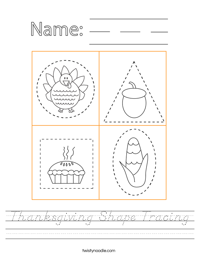 Thanksgiving Shape Tracing Worksheet