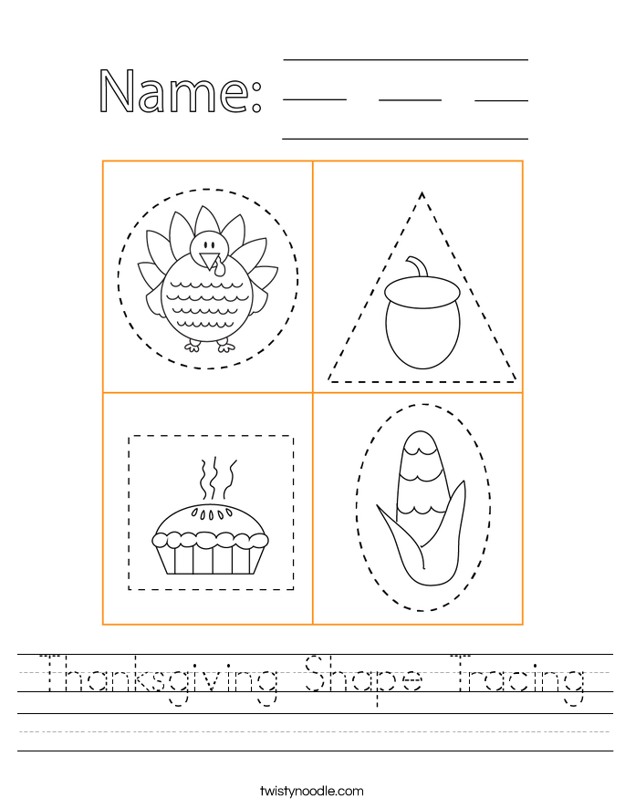 Thanksgiving Shape Tracing Worksheet