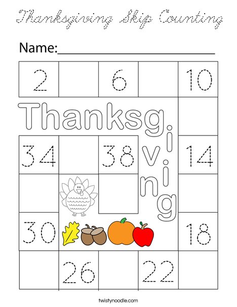 Thanksgiving Skip Counting Coloring Page