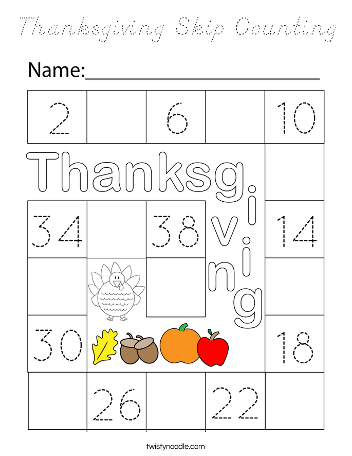 Thanksgiving Skip Counting Coloring Page