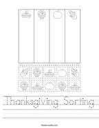 Thanksgiving Sorting Handwriting Sheet