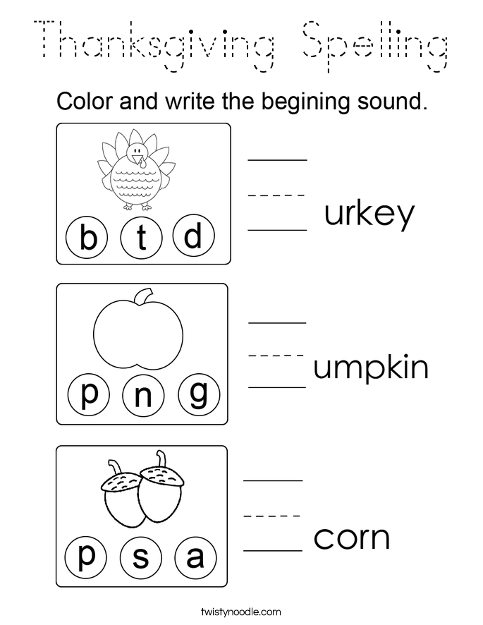 Thanksgiving Spelling Coloring Page