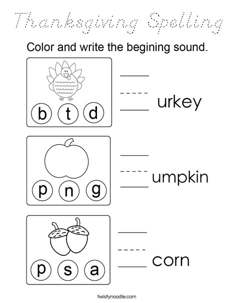 Thanksgiving Spelling Coloring Page