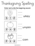 Thanksgiving Spelling Coloring Page