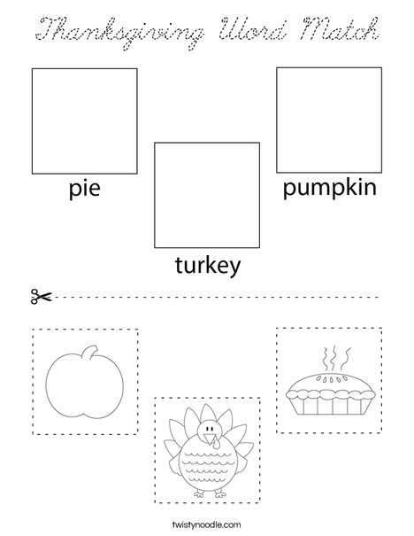 Thanksgiving Word Match Coloring Page