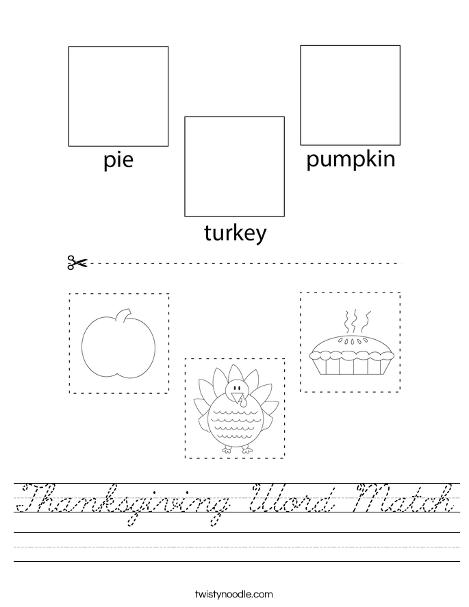 Thanksgiving Word Match Worksheet