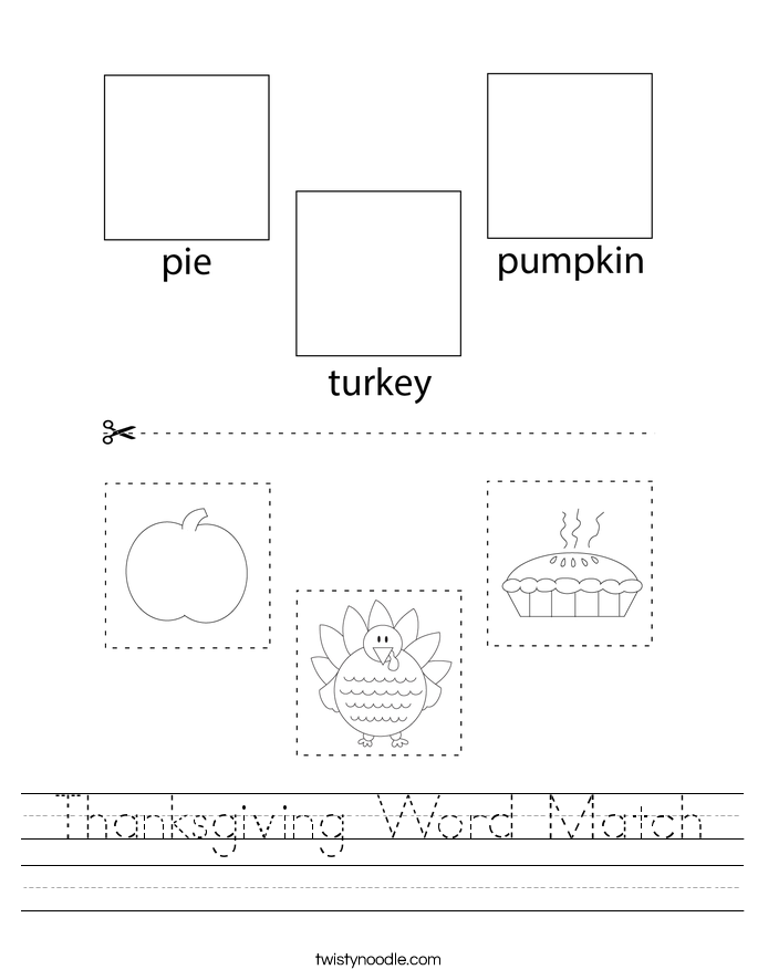 Thanksgiving Word Match Worksheet