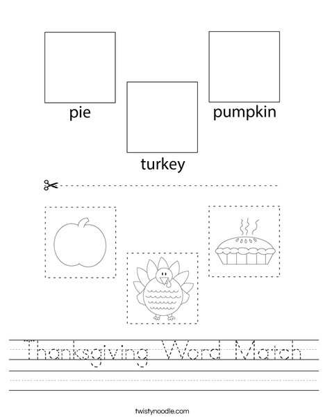 Thanksgiving Word Match Worksheet