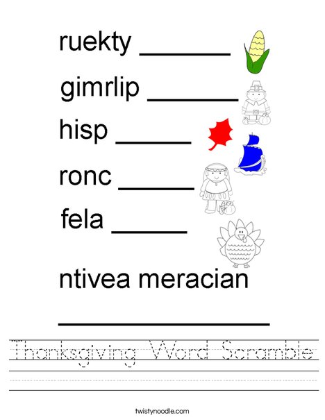 Thanksgiving Word Scramble Worksheet