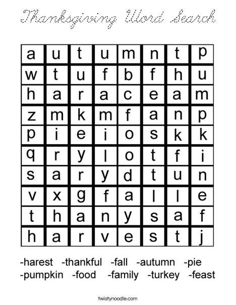 Thanksgiving Word Search Coloring Page