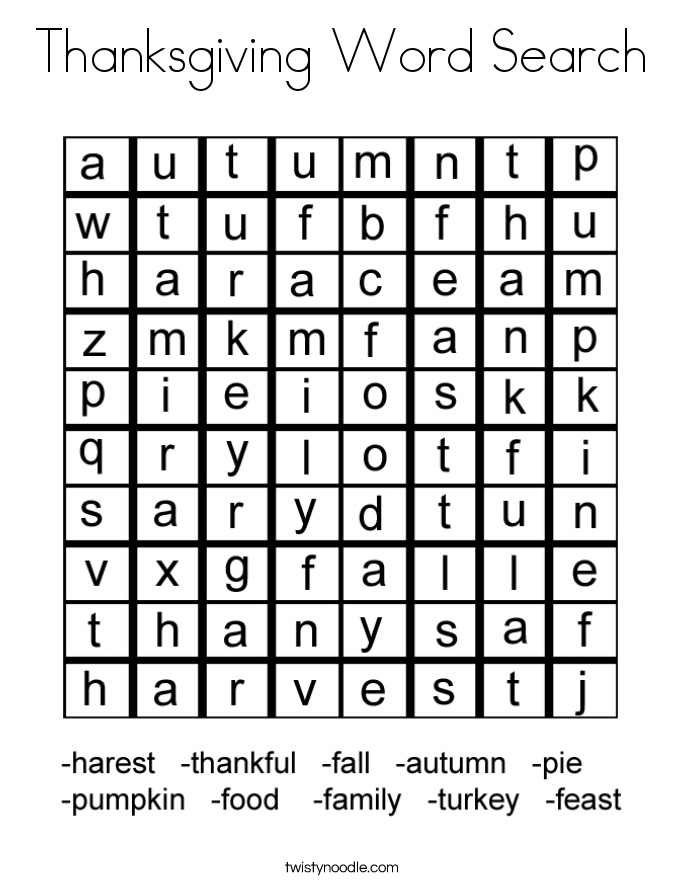 Thanksgiving Word Search Coloring Page