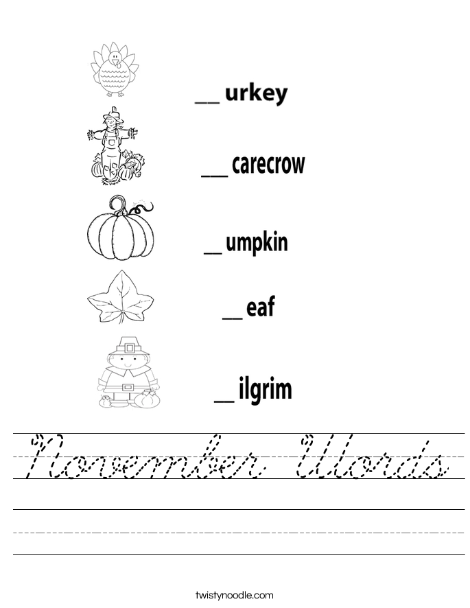 November Words Worksheet