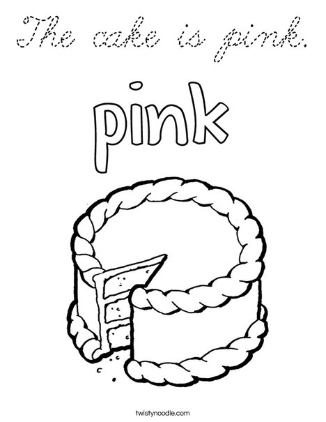 The cake is pink. Coloring Page