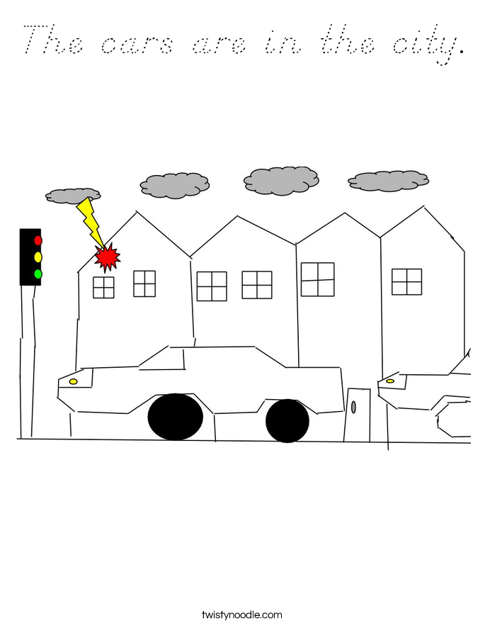 The cars are in the city. Coloring Page