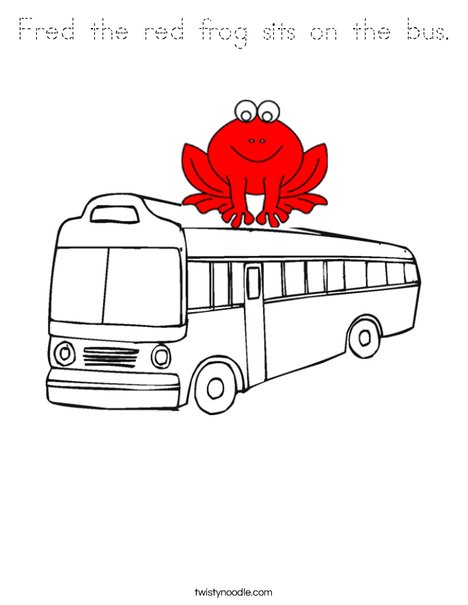 The Frog sits on the bus Coloring Page