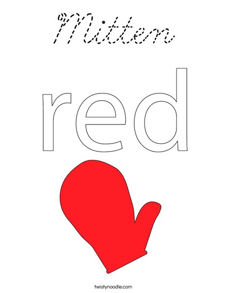 The mitten is red. Coloring Page