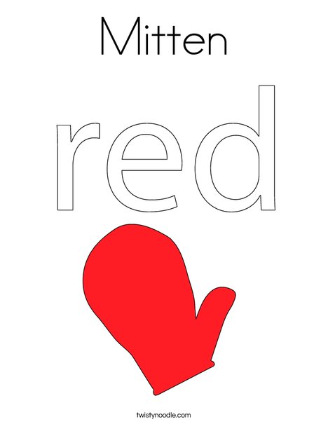 The mitten is red. Coloring Page