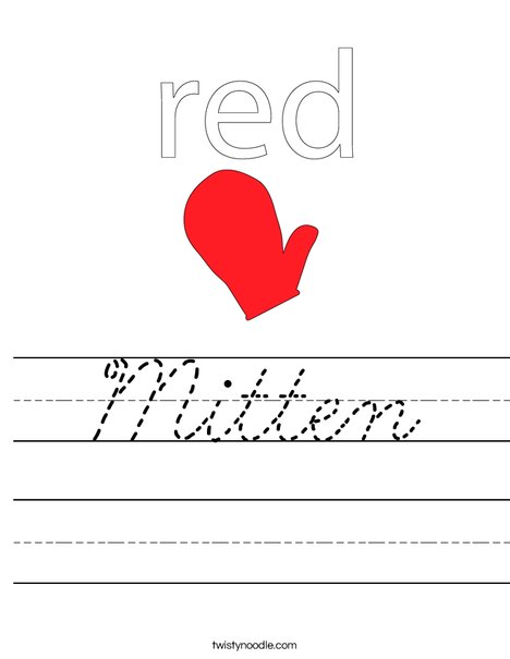 The mitten is red. Worksheet