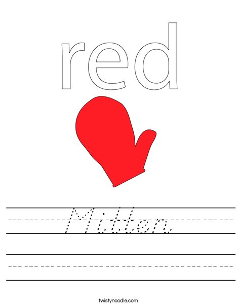 The mitten is red. Worksheet