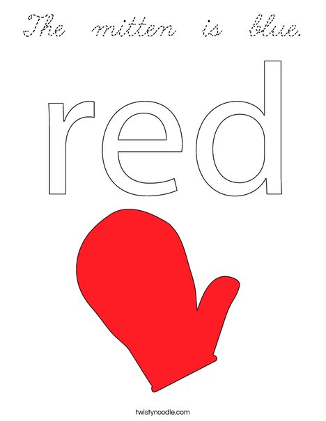 The mitten is red. Coloring Page