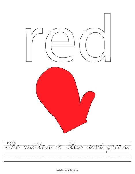 The mitten is red. Worksheet