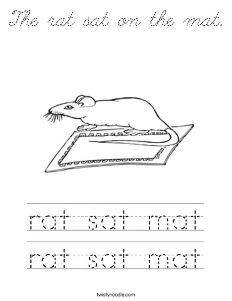 The rat sat on the mat. Coloring Page
