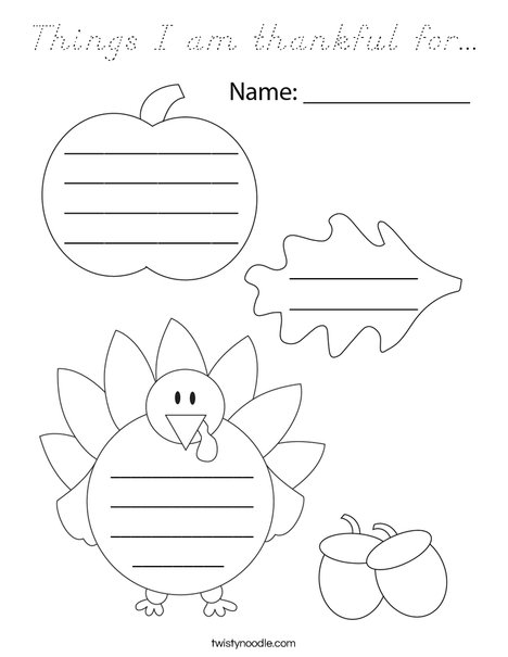Things I am thankful for... Coloring Page