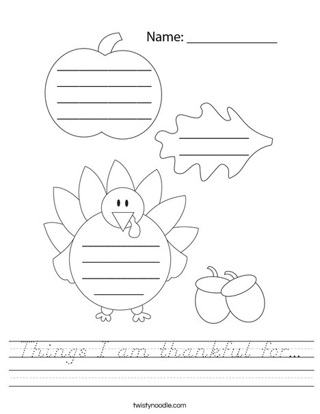 Things I am thankful for... Worksheet