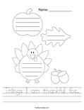 Things I am thankful for... Worksheet